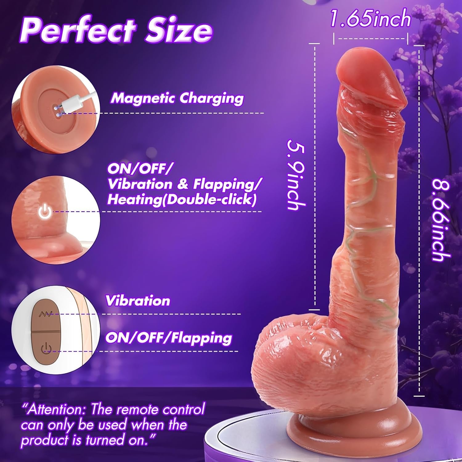 HeatPulse Remote Control Dildo 9 Flapping Vibrating Heating