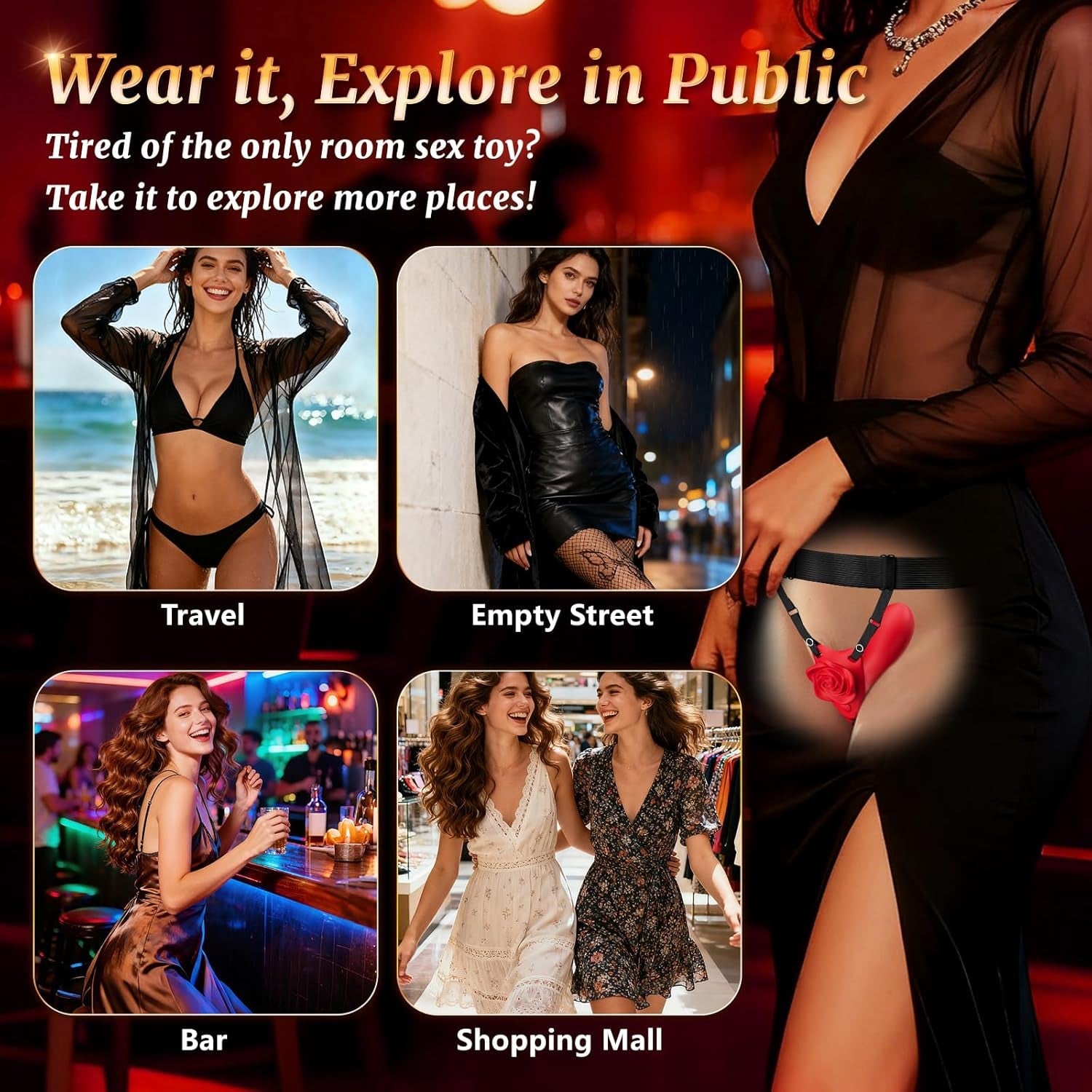 RoseRider Wearable Strap-On Panty Vibrator APP 10 Modes