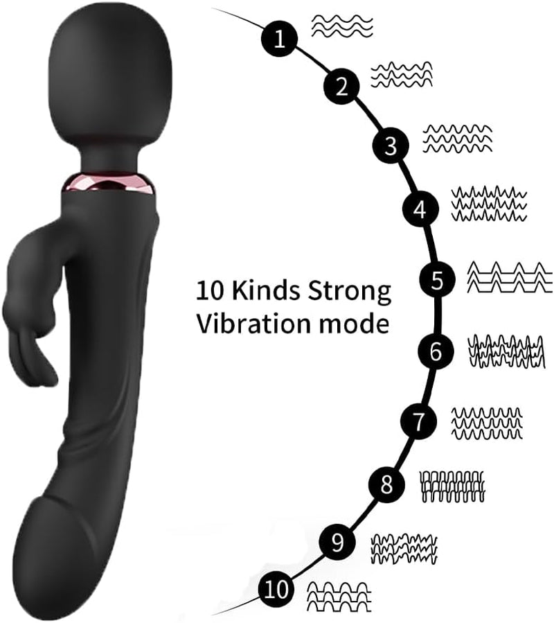 ObsidianWave Rabbit Wand Vibrator 10 Modes Waterproof Silicone