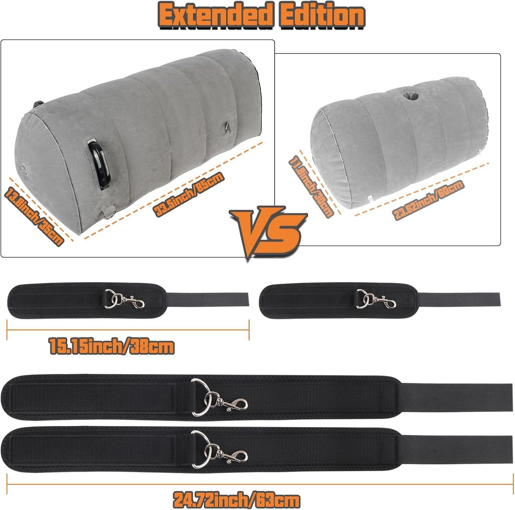 GripBond Inflatable BDSM Long Pillow with 4 Cuffs