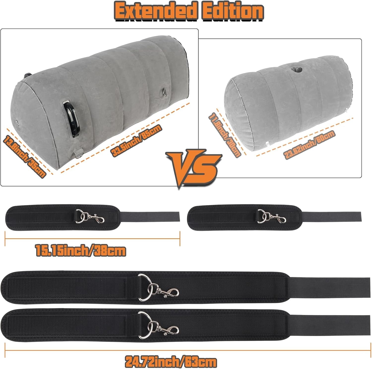 GripBond Inflatable BDSM Long Pillow with 4 Cuffs