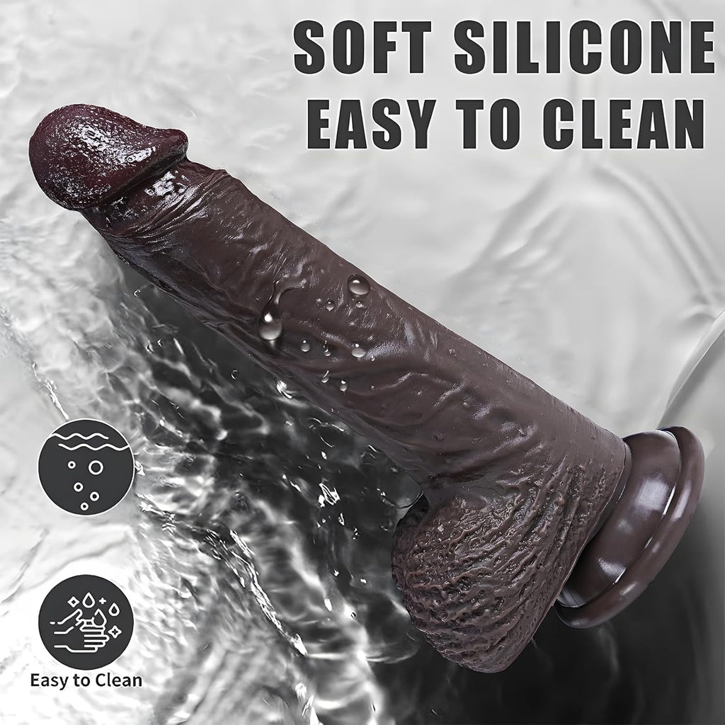 EbonyFlow 8.5” Ebony Squirting Dildo Silicone Suction Cup