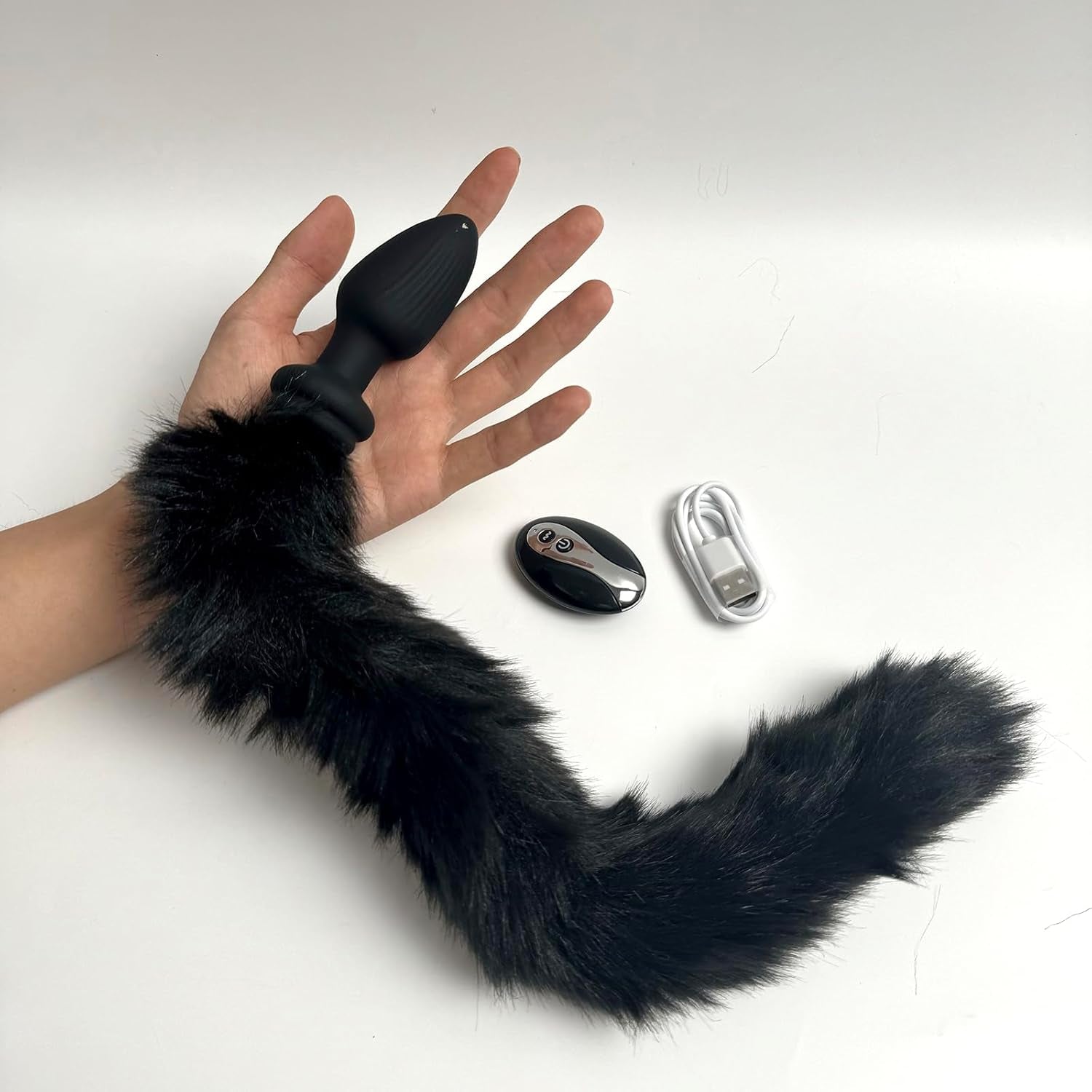 NightPulse Black Fox Tail Remote Vibrating Anal Plug