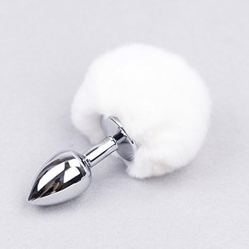 SnowBunny Small Bunny Tail Steel Butt Plug White