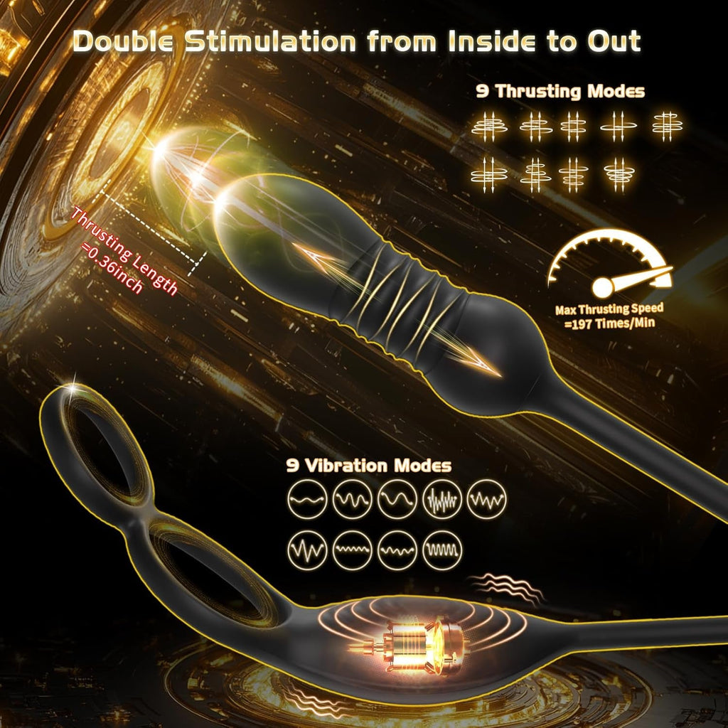 QuadThrust Thrusting Prostate Massager Cock Ring App Remote 9 Modes