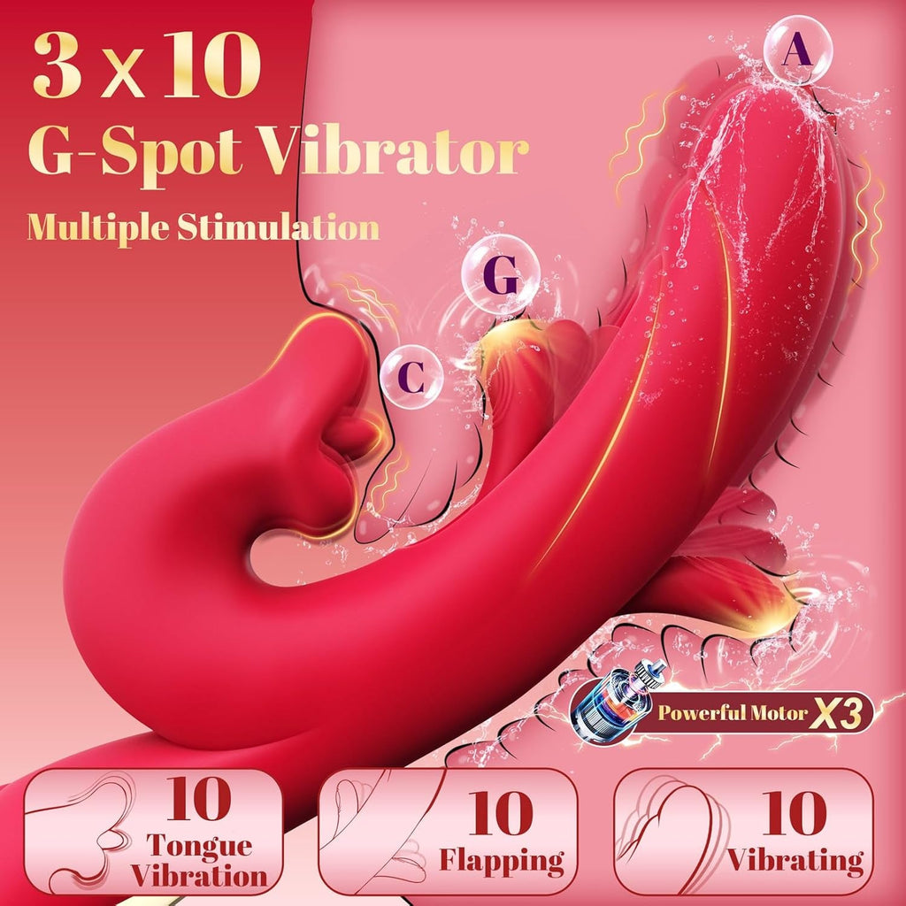 TriMode Rabbit Vibrator 3-in-1 Flapping Tongue 30 Modes