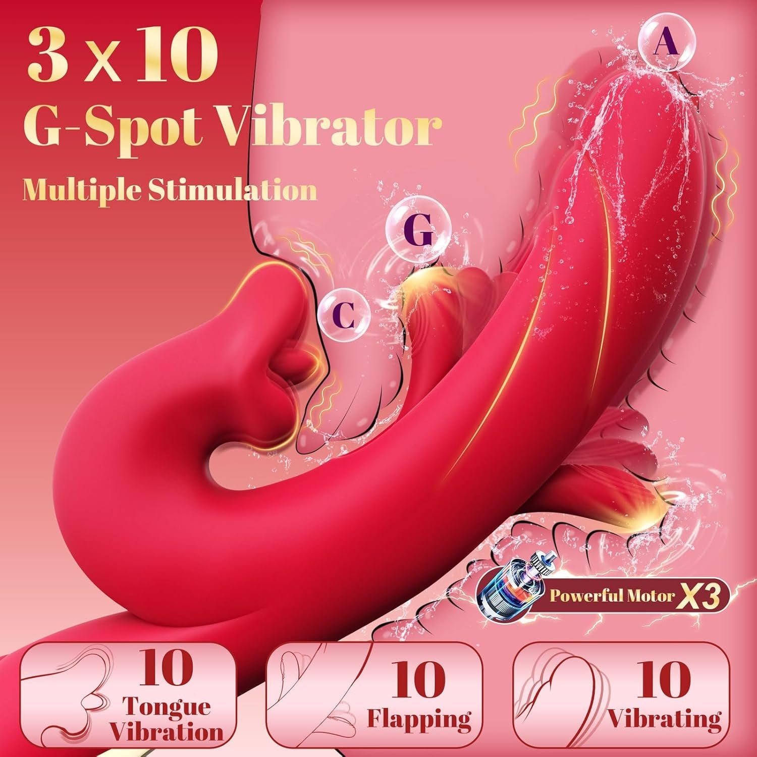TriMode Rabbit Vibrator 3-in-1 Flapping Tongue 30 Modes