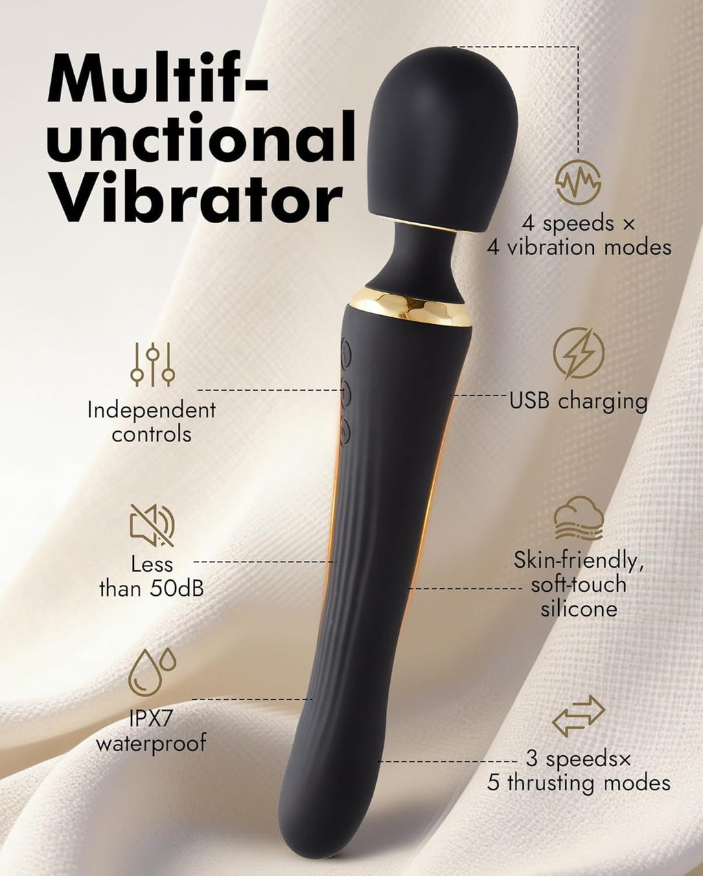 DualNova App Control Thrusting Wand Vibrator Dual Motor