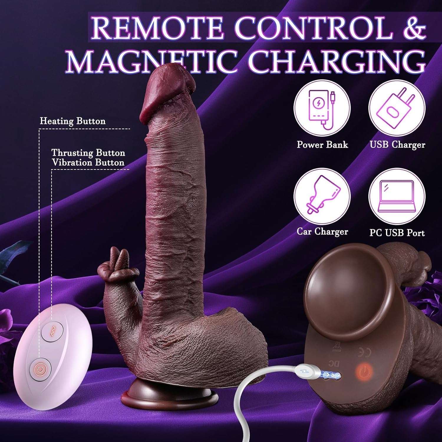 NyxoraDual Tongue Thrust Heated Dildo 4-in-1 Remote Vibrator
