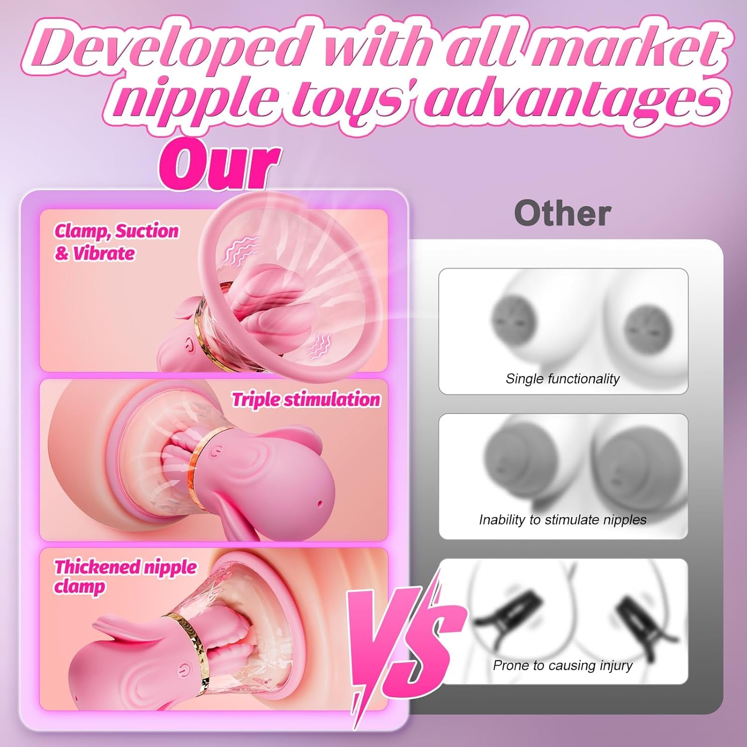 LuxeSuctionX Suction Nipple Vibrators 10 Modes – Soft Silicone