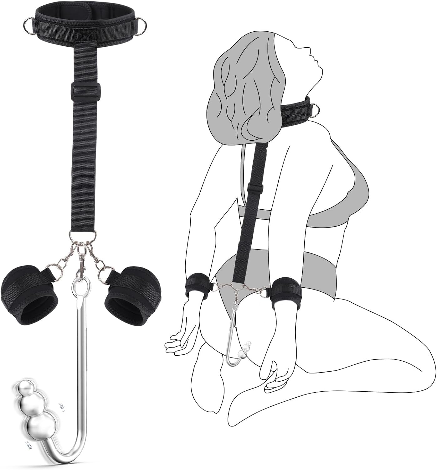 SubVibe Vibrating Anal Hook Neck-Wrist Bondage Kit