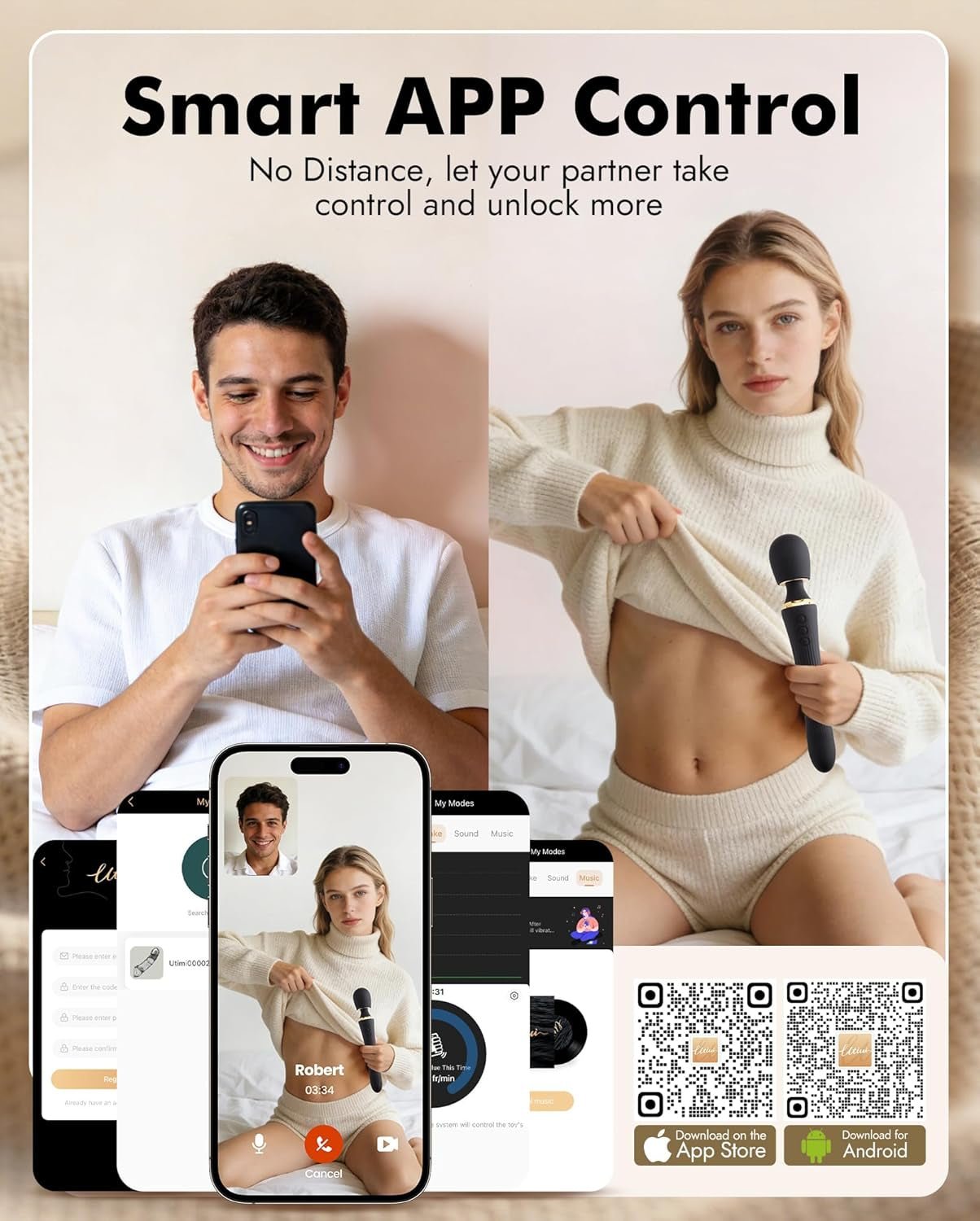 DualNova App Control Thrusting Wand Vibrator Dual Motor