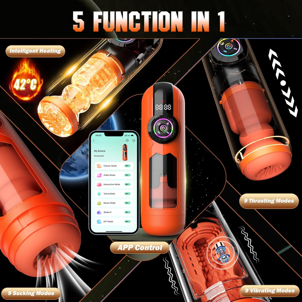 ThermaFlux Heating AI Male Masturbator App Control 5-in-1