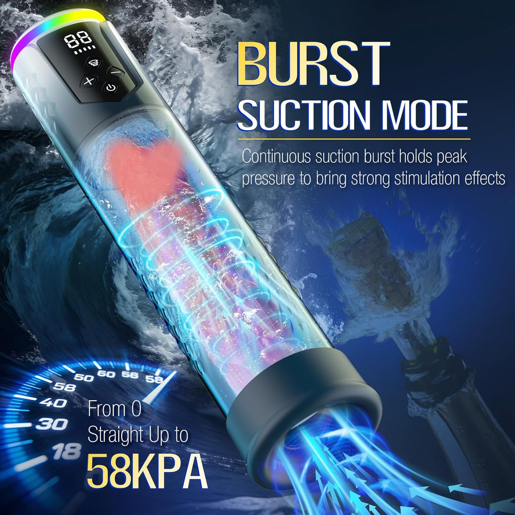 AquaBurst Penis Pump 5 Modes Burst LCD Display