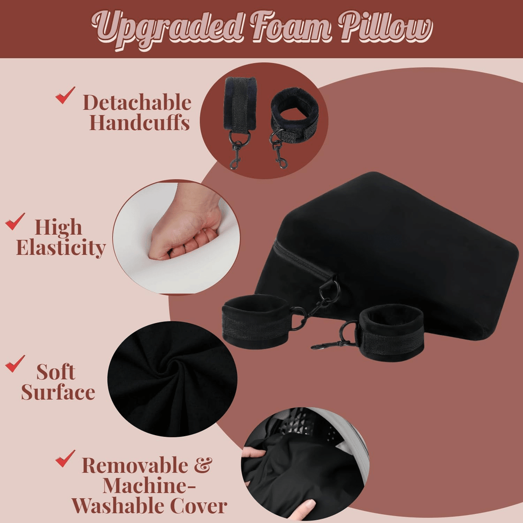 VelvaBond Foam Positioning Wedge Pillow with Handcuffs Support