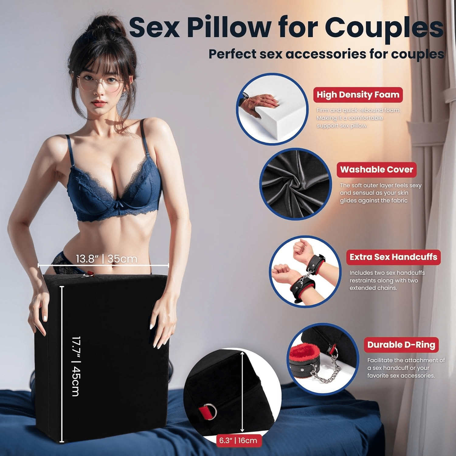 ElevateBond 30° Foam Positioning Sex Pillow with Handcuffs
