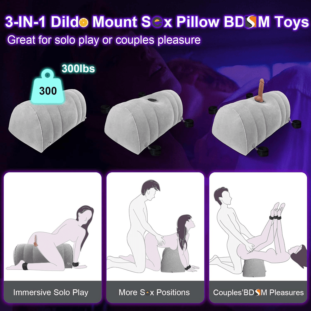 DominaLift Inflatable BDSM Pillow with Dildo Mount & Cuffs