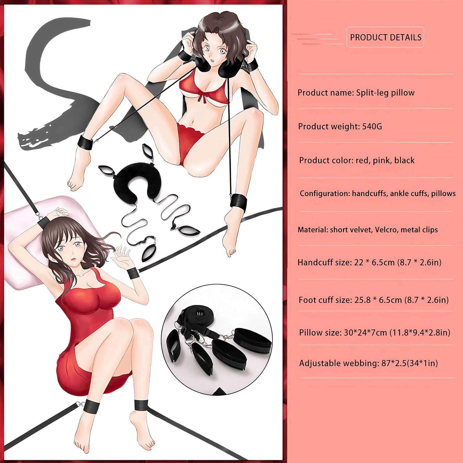 VelvetTorque BDSM Sling with Neck Support & Cuffs