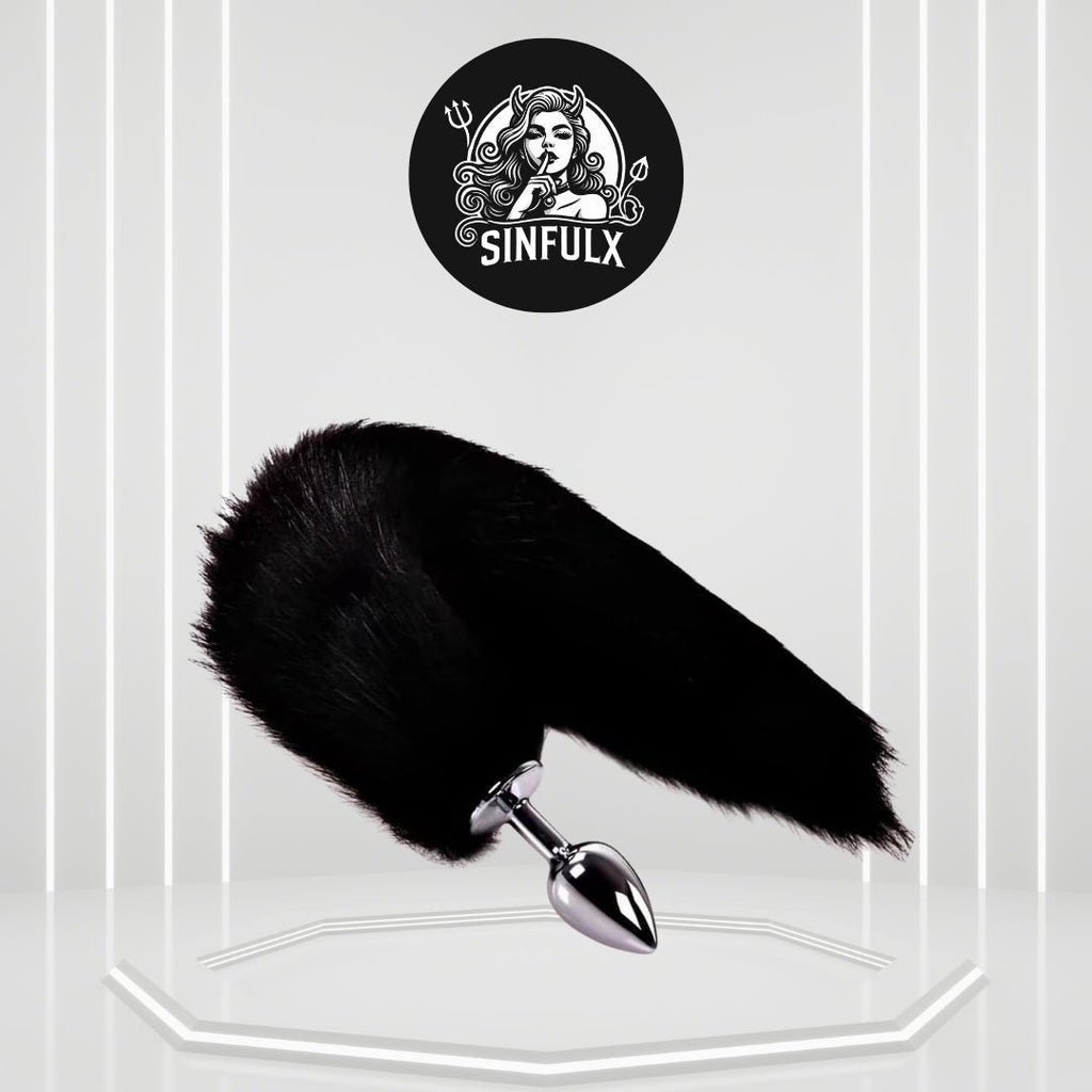 ObsidianTail Black Fox Tail Steel Butt Plug 18"