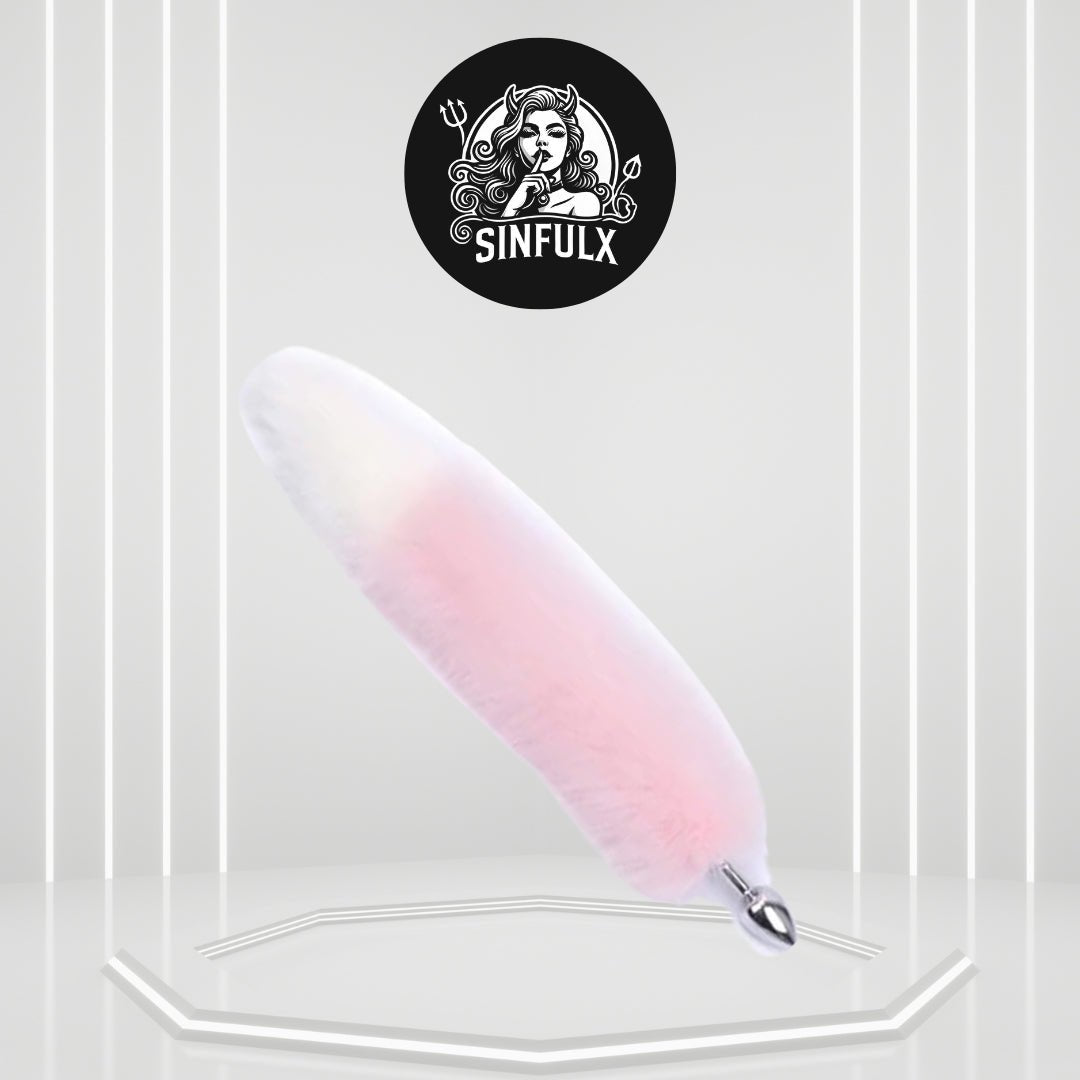 BlushFur Pink White Fox Tail Steel Butt Plug 18"