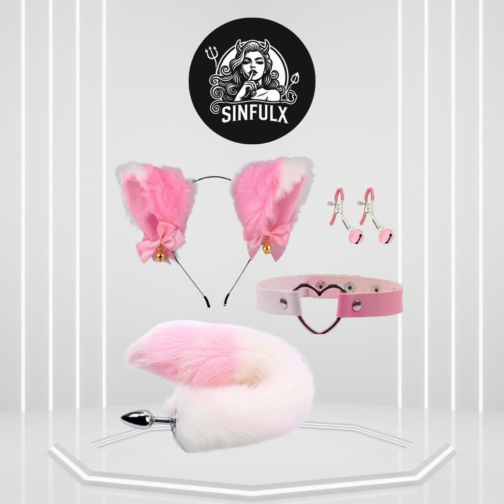 FoxFlare Fox Tail Anal Plug Set Collar Clamps Ears