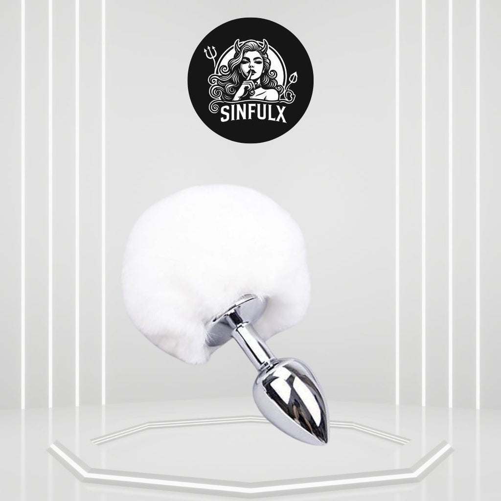 SnowBunny Small Bunny Tail Steel Butt Plug White