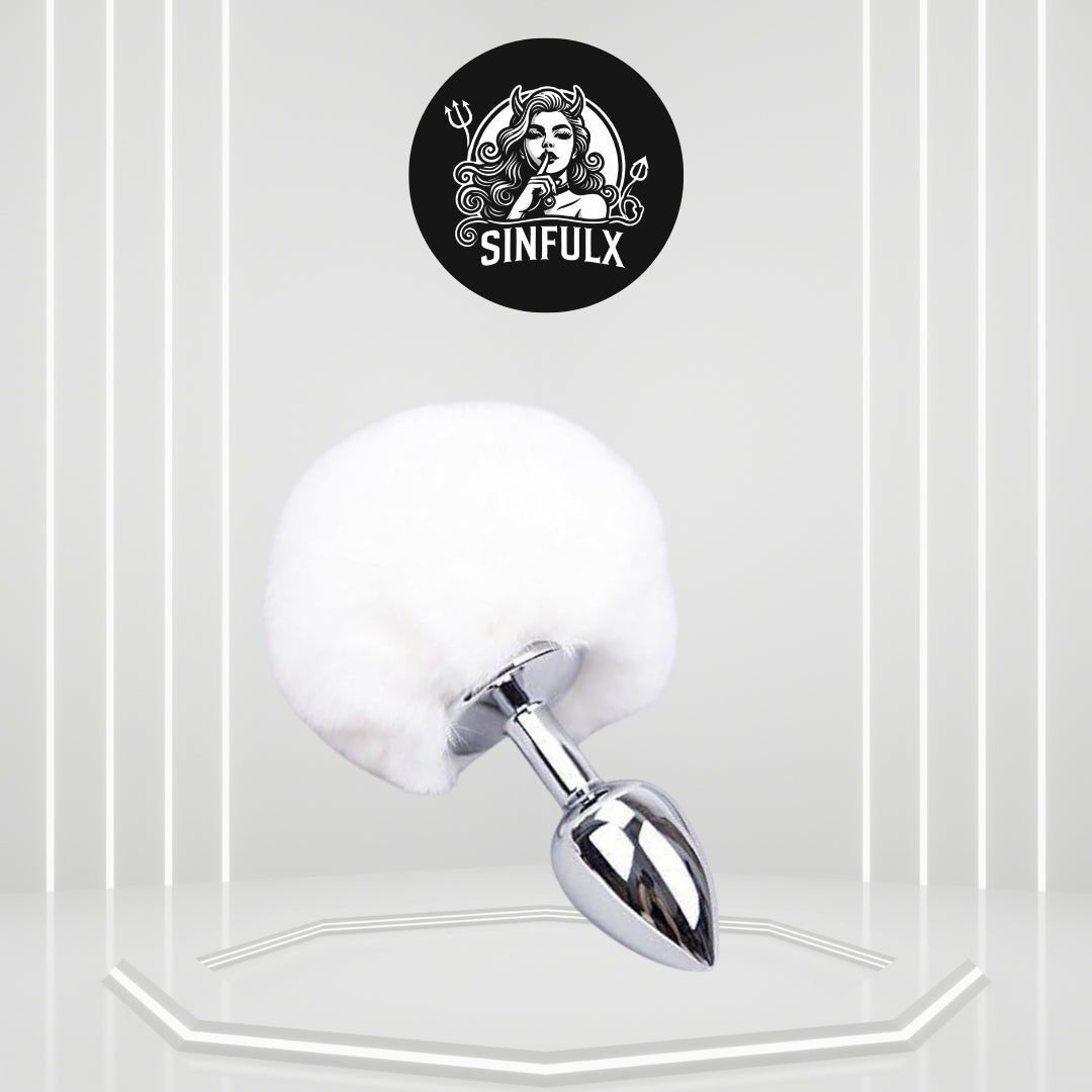 SnowBunny Small Bunny Tail Steel Butt Plug White