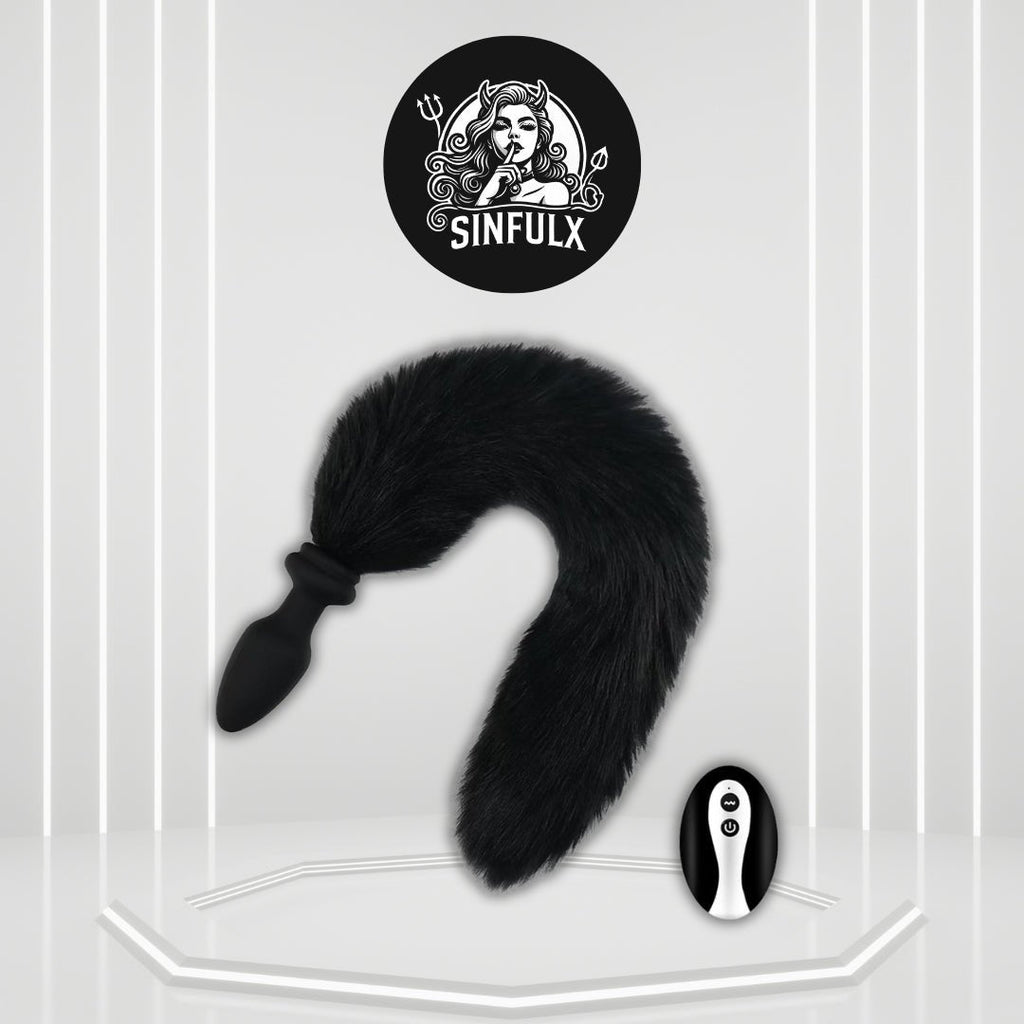 NightPulse Black Fox Tail Remote Vibrating Anal Plug