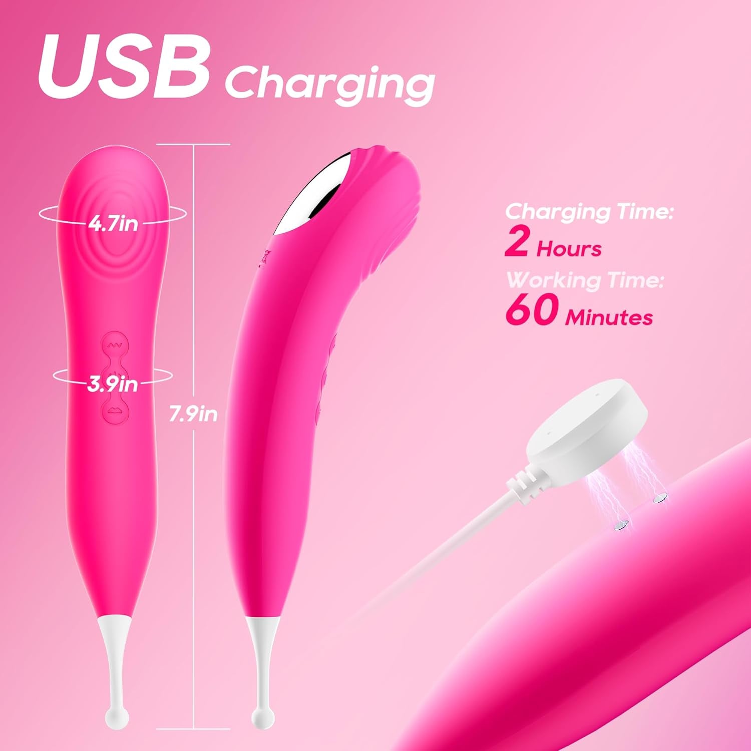 PinPoint Clitoral Wand Vibrator 7 Modes Tapping 3 Heads