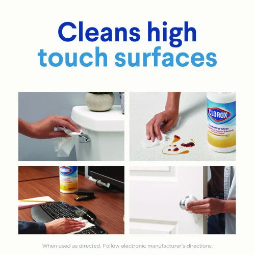 Clorox Disinfecting Wipes, 1-Ply, 7 x 8, Fresh Scent/Citrus Blend, White, 75/Canister, 3 Canisters/Pack (30208PK)