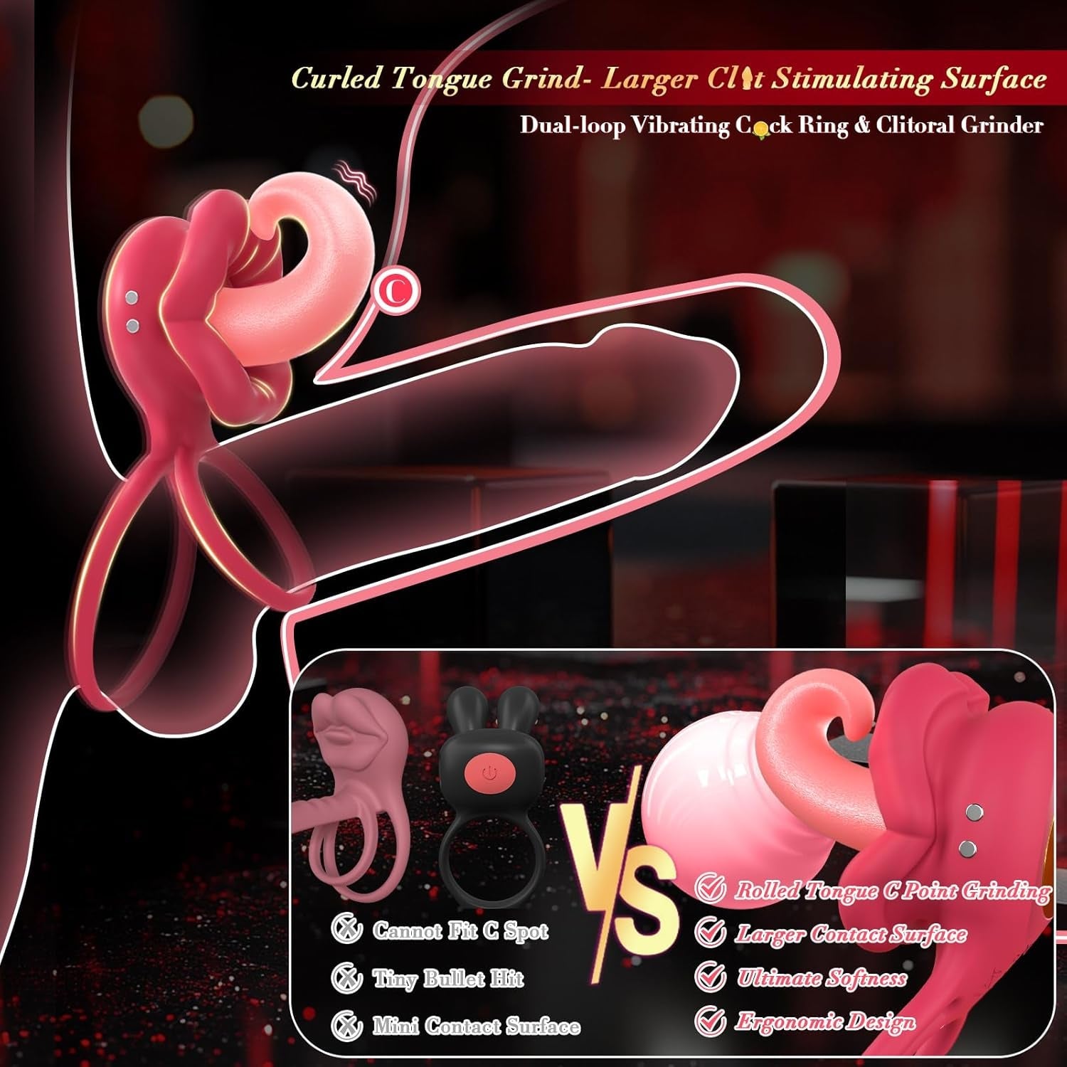 TongueWave Tongue Clit Vibrating Cock Ring 10 Modes Silicone
