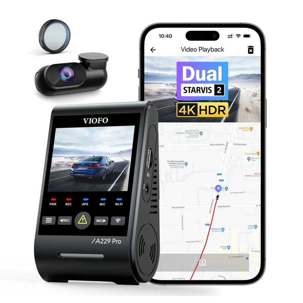 VIOFO A229 Pro Cámara de salpicadero de 2 canales 4K HDR Sony STARVIS 2 delantera y trasera
