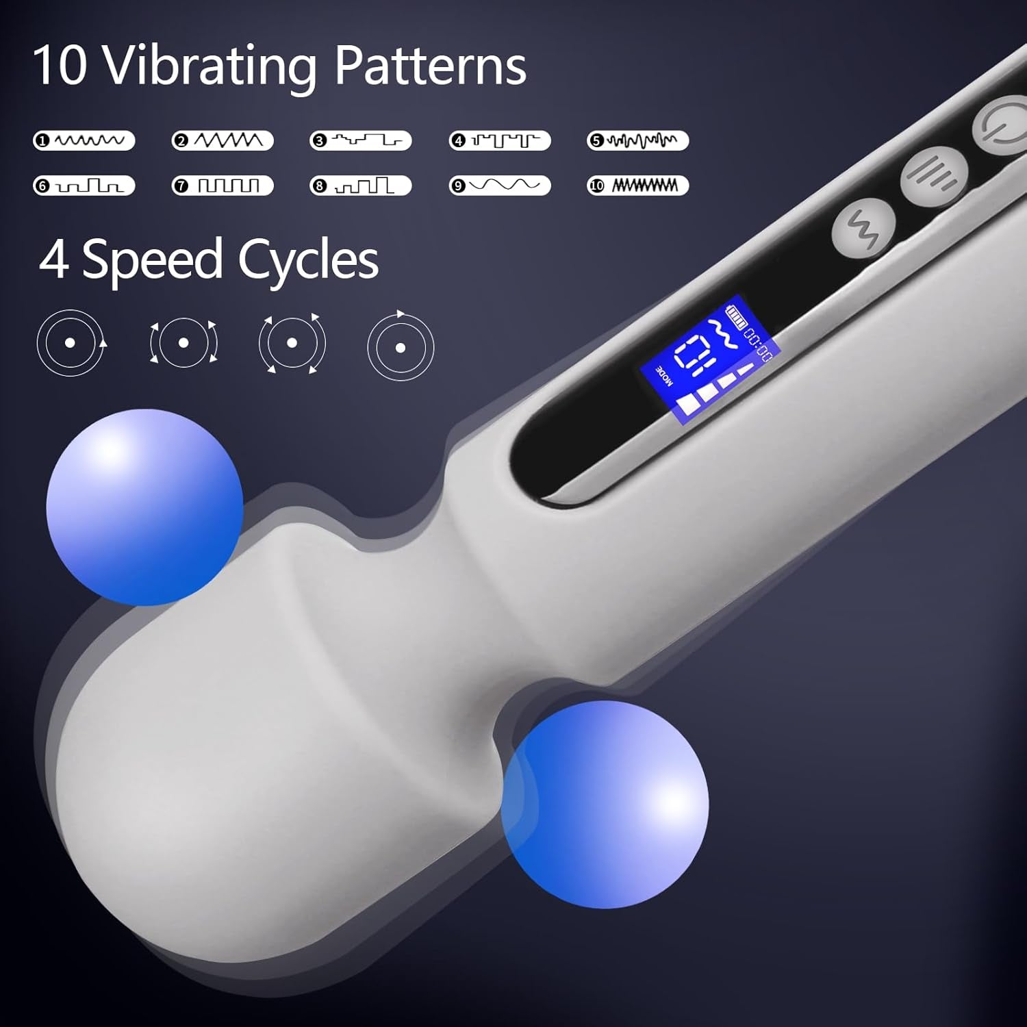 SteelAura 12" Wand Vibrator LCD Display 10 Modes Waterproof