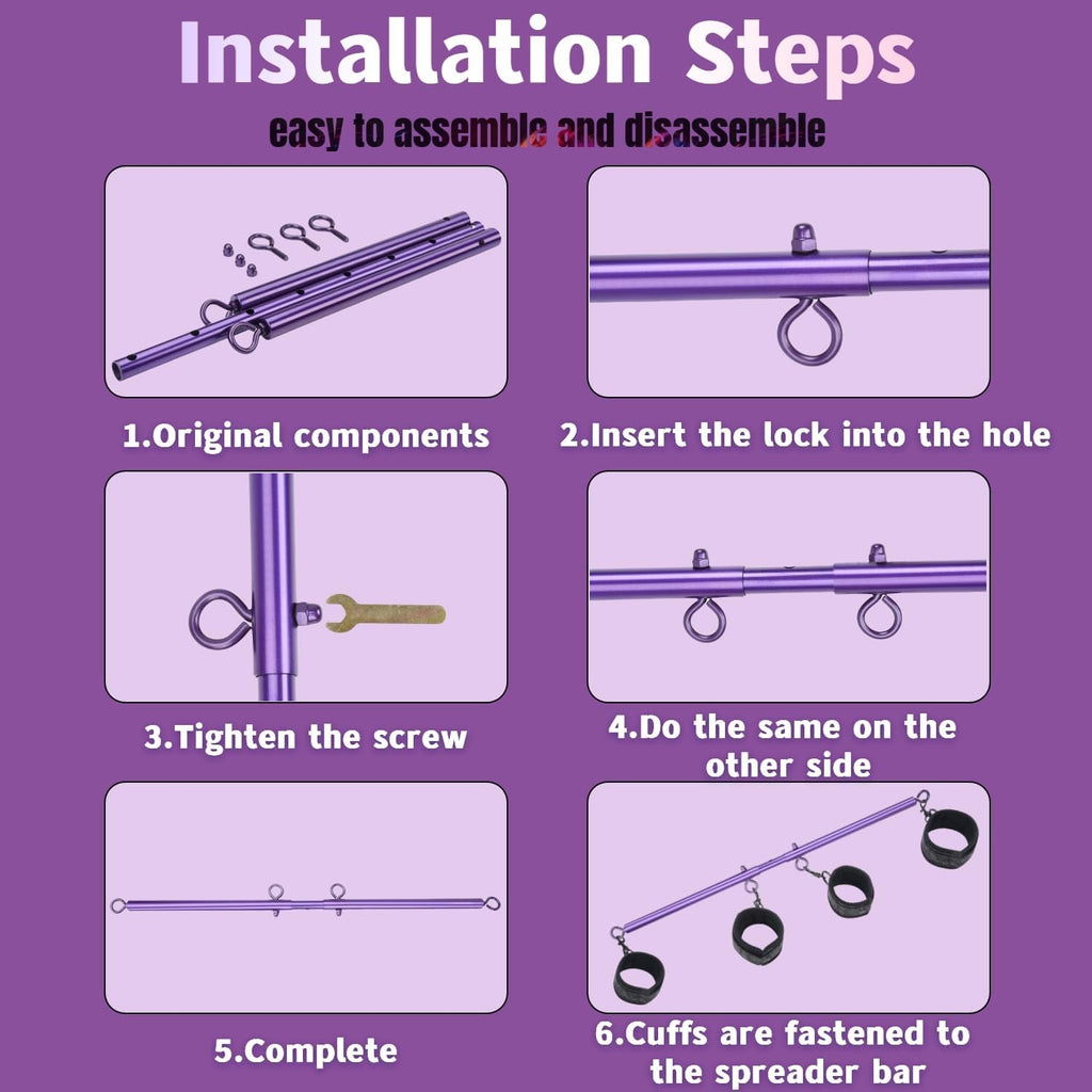 VioletLock Purple Spreader Bar BDSM Kit with Collar & Cuffs