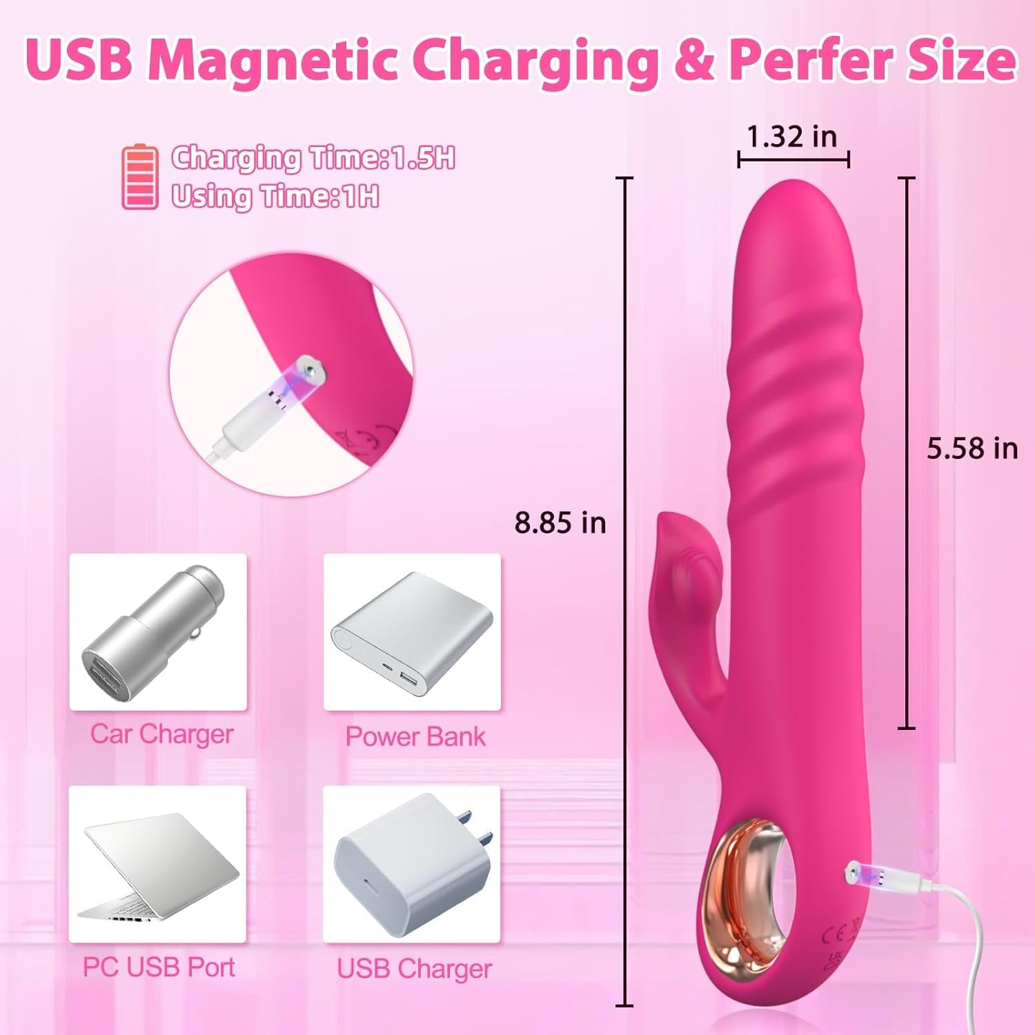 VortexPulse Thrusting Rabbit Vibrator 10 Thrust 10 Modes Silicone