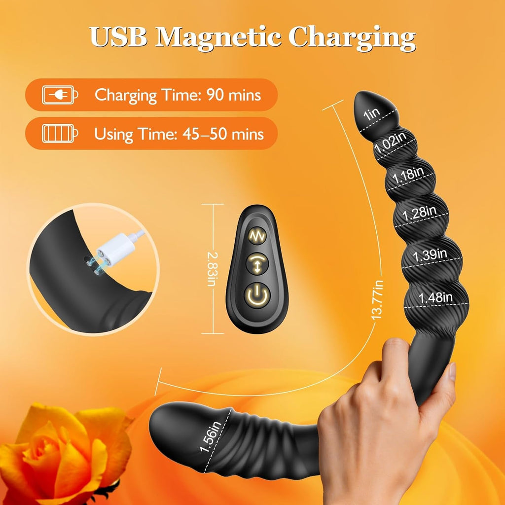 TwinPulseX Thrusting Dildo & Anal Beads Dual-Ended Vibrator