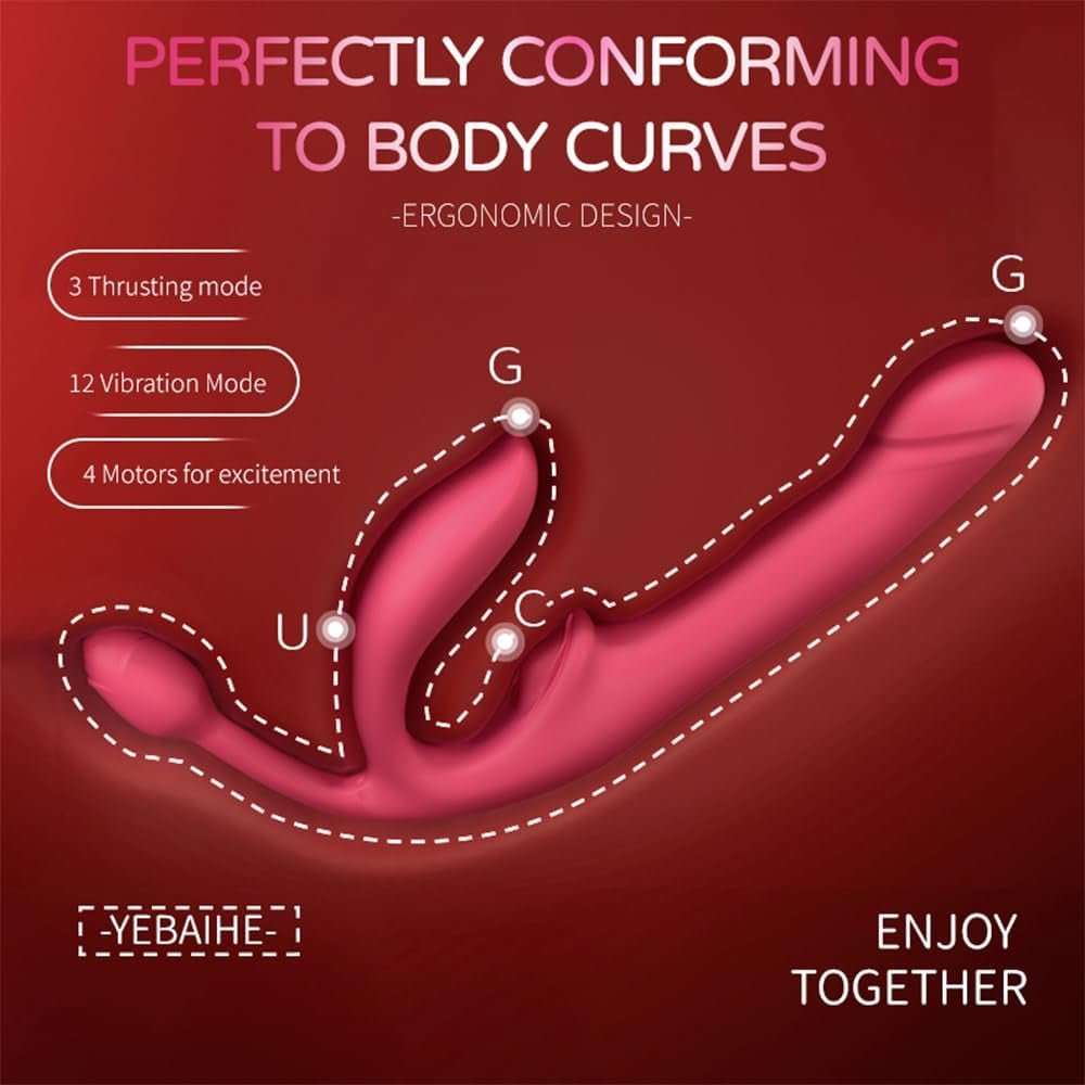 QuadSync Triple Head Strapless Strap On Vibrator