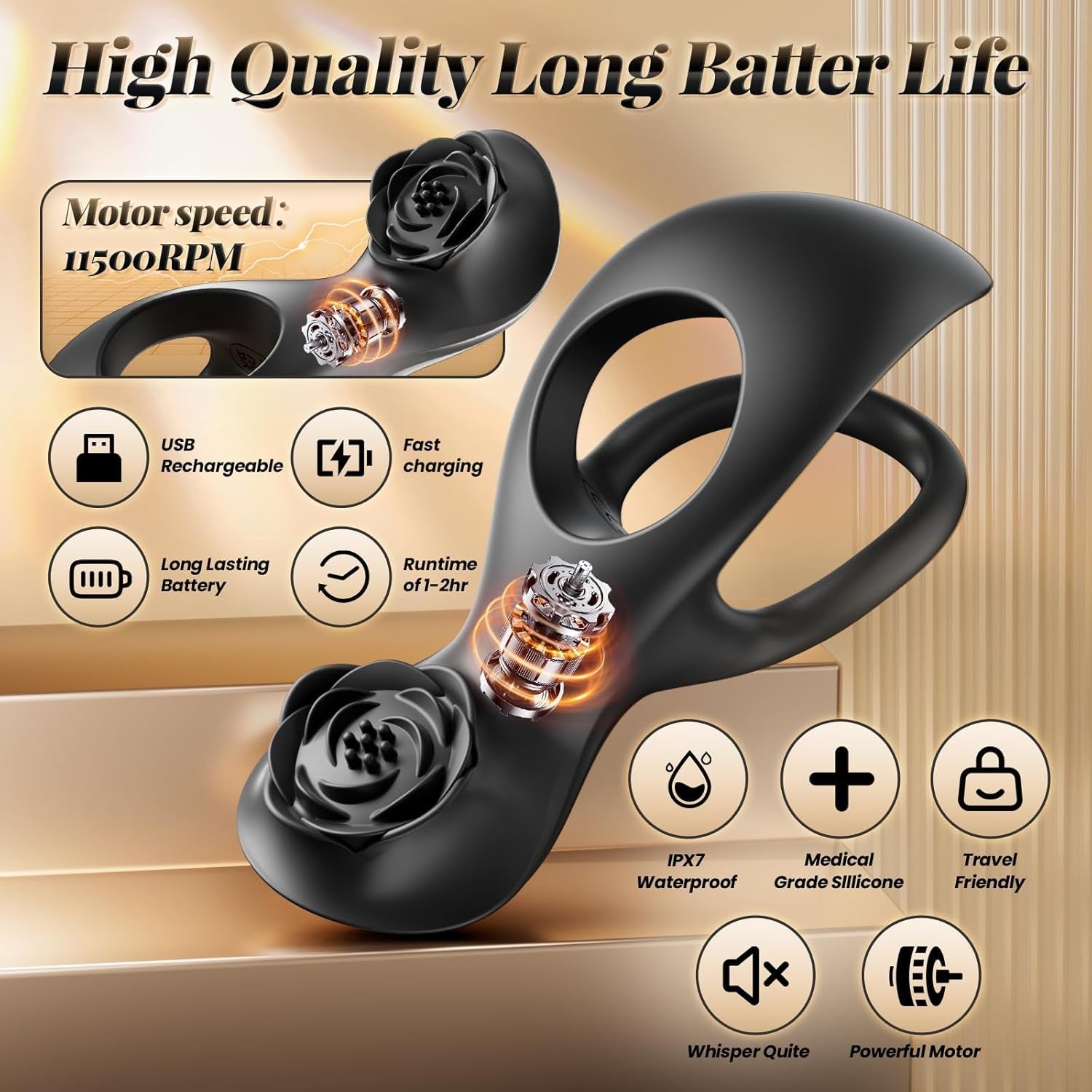 NoirBloom Rose Cock Ring Clit Stimulator Remote 7 Modes