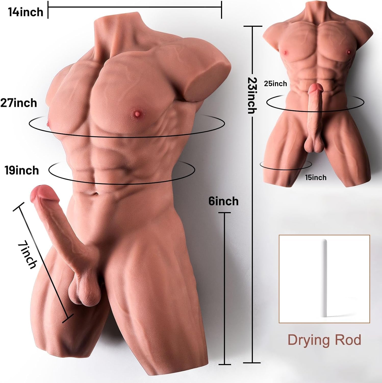 SteelCore Male Sex Doll Torso 7in Flexible Dildo 28LB