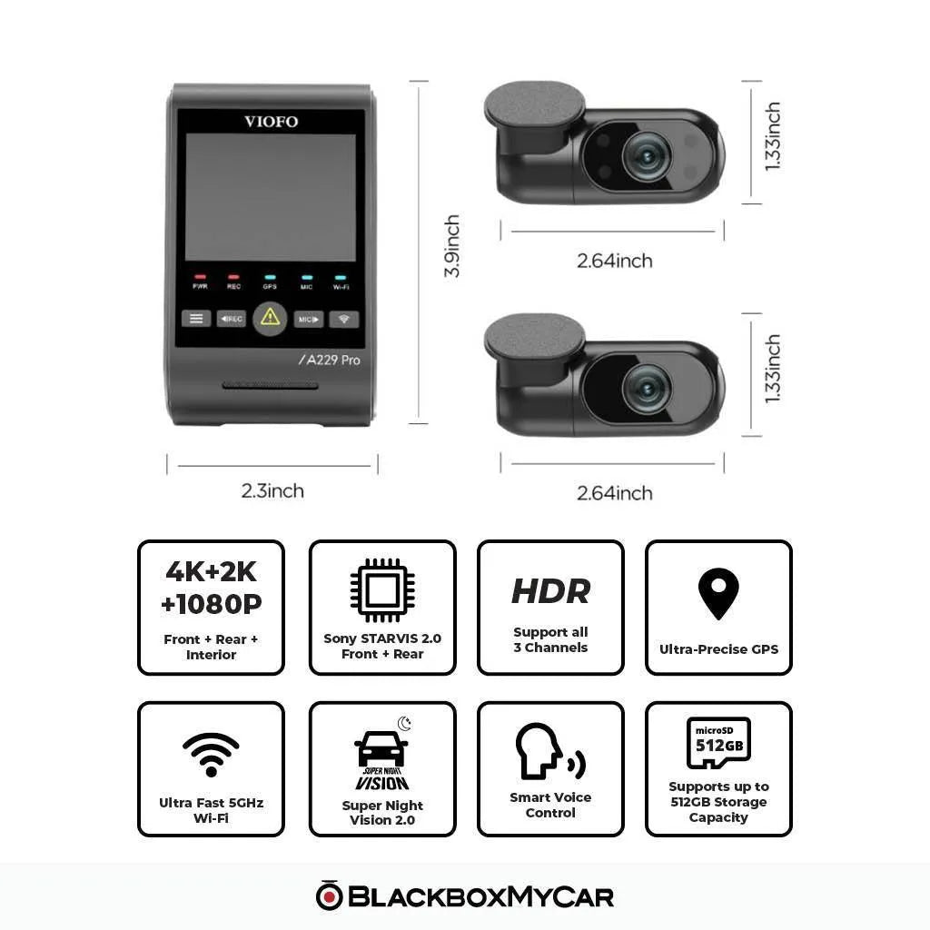 VIOFO A229 Pro 4K UHD 3-Channel Dash Cam