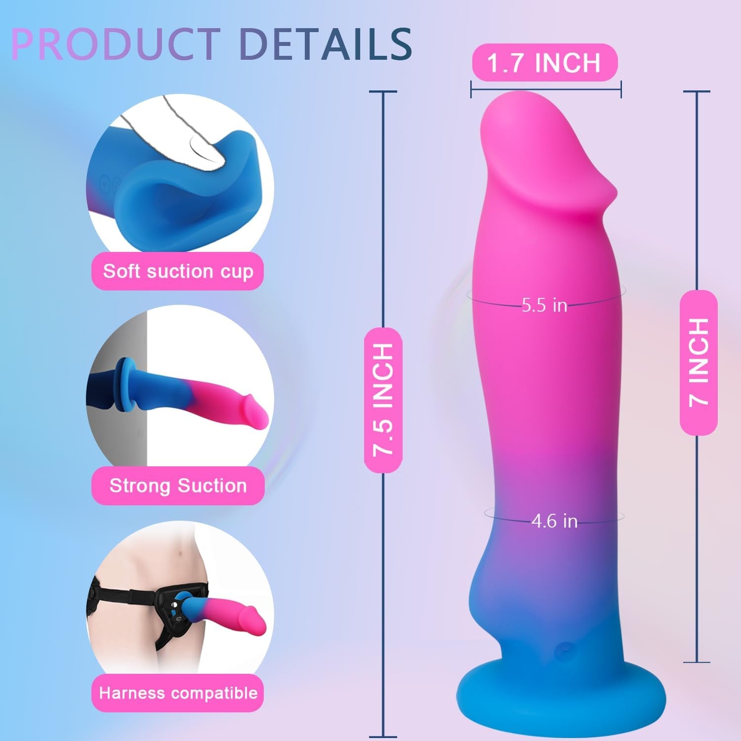 PulseCore8X 7.5” Vibrating Dildo 8 Modes Suction Cup Waterproof