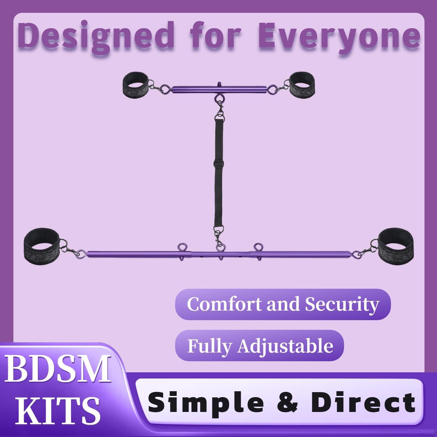 VioletLock Purple Spreader Bar BDSM Kit with Collar & Cuffs