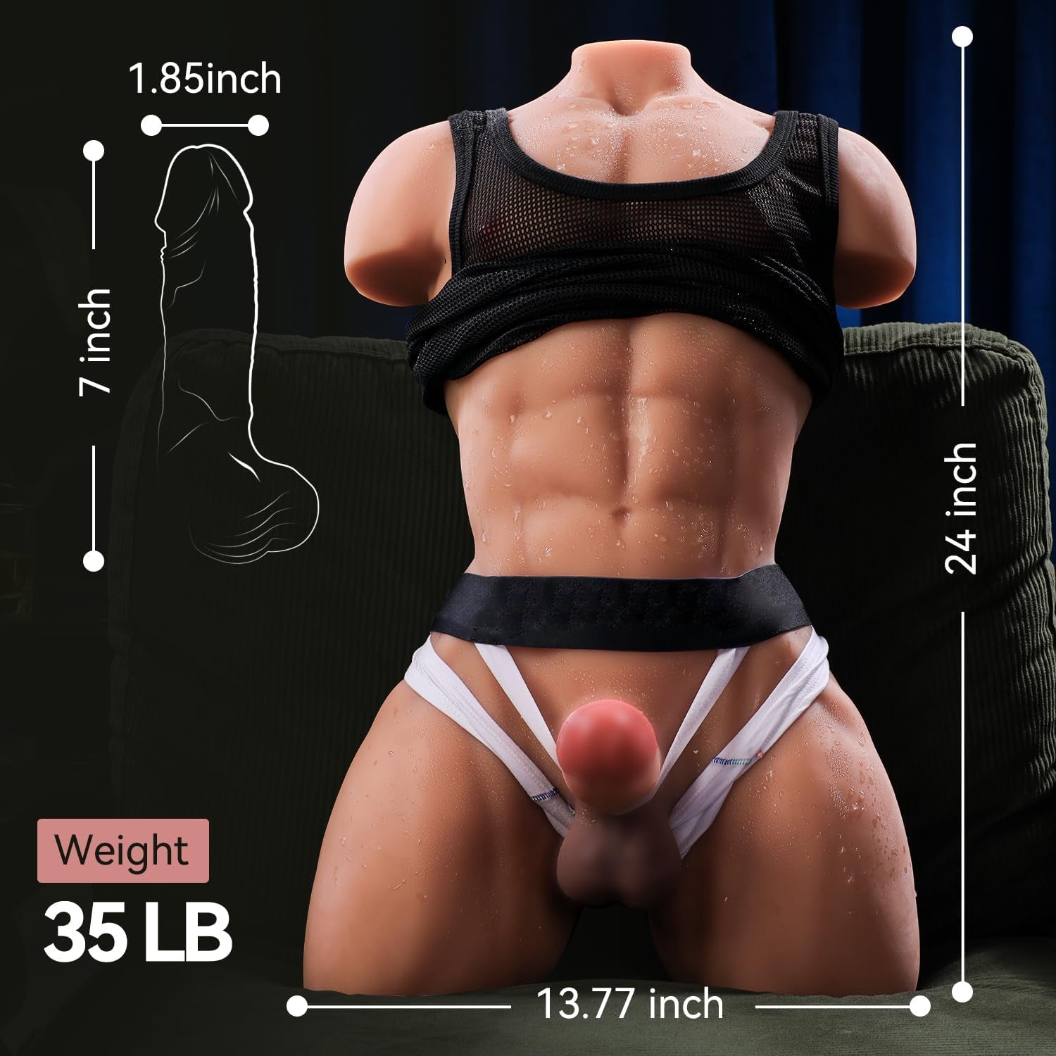 DominexCurve 35LB Male Sex Doll Torso Vibrating 7in Dildo