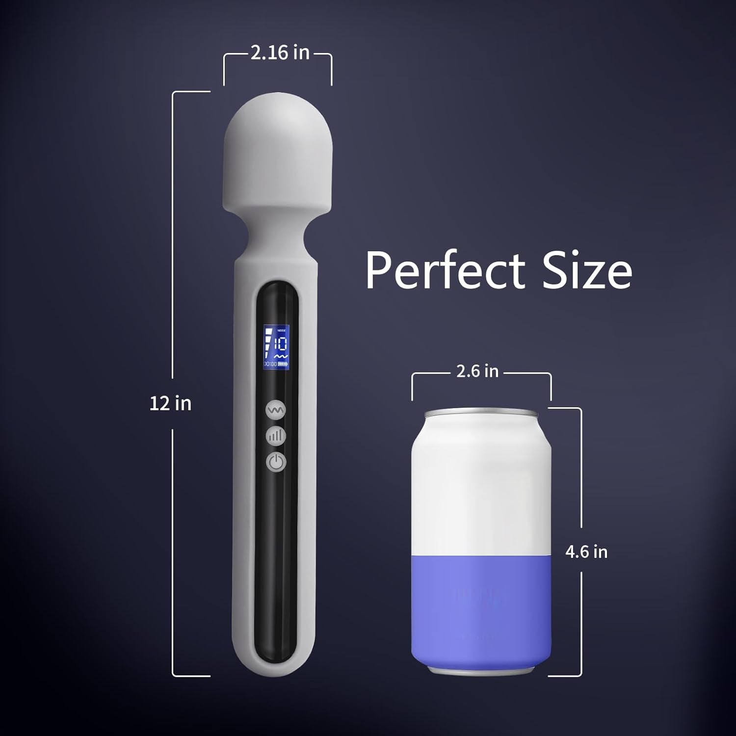 SteelAura 12" Wand Vibrator LCD Display 10 Modes Waterproof