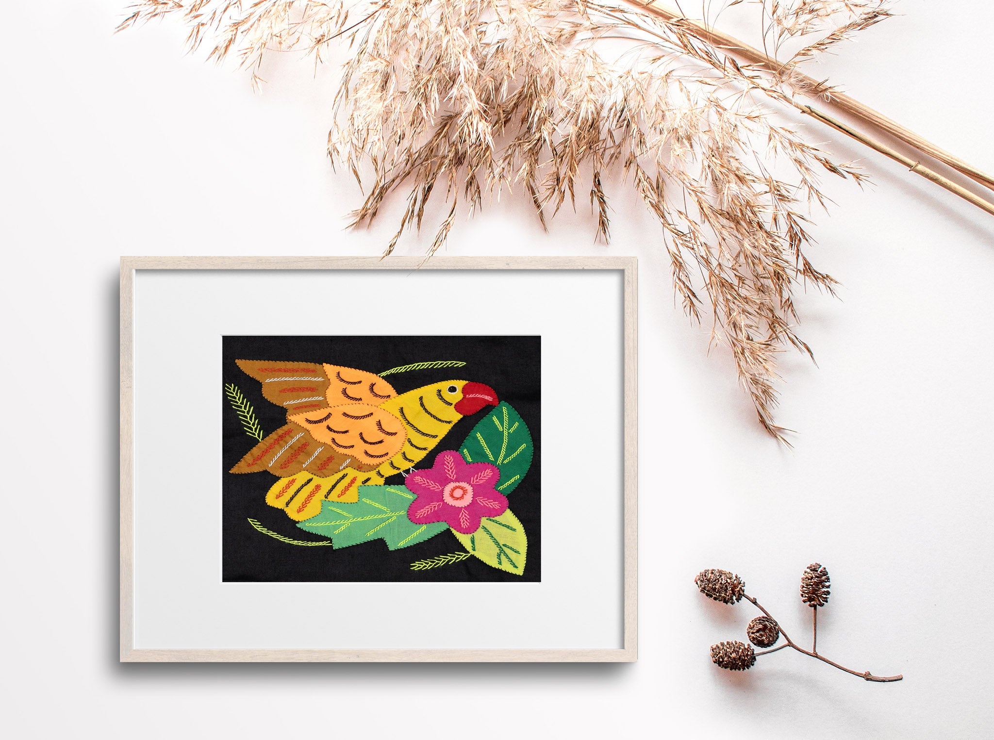 Orange Wing Yellow Parrot Bird with Flower Molita