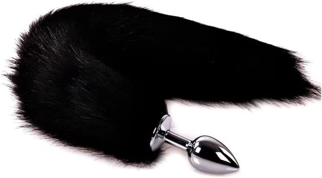 ObsidianTail Black Fox Tail Steel Butt Plug 18"