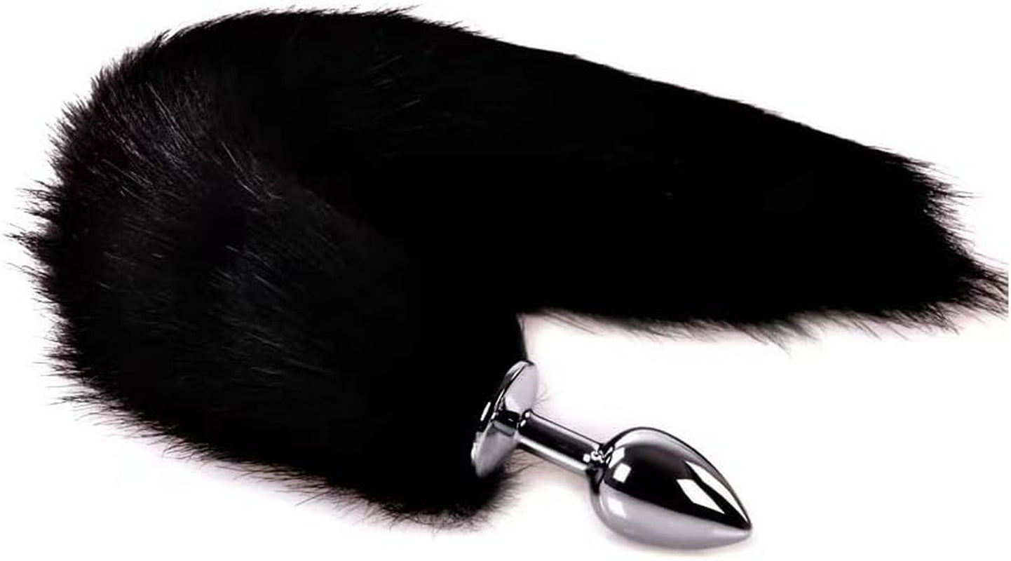 ObsidianTail Black Fox Tail Steel Butt Plug 18"