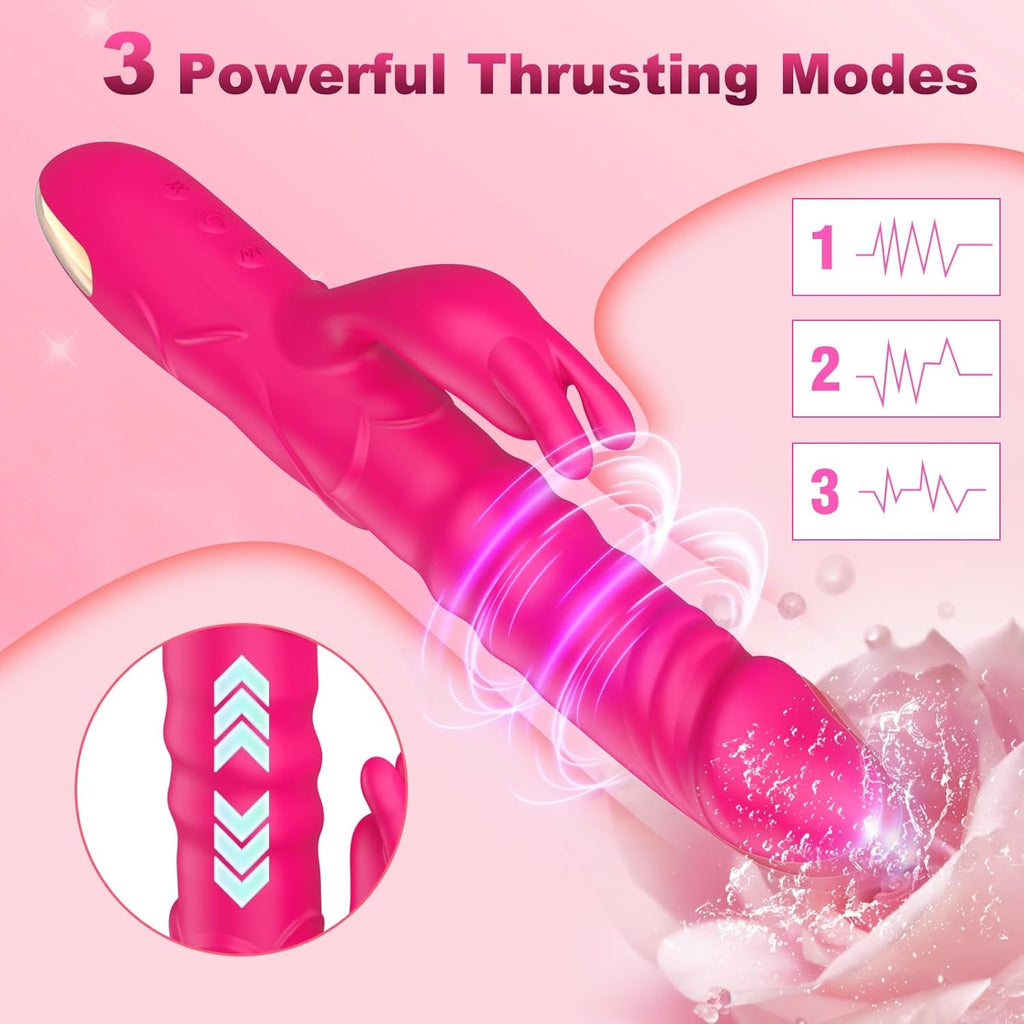 BlushAura Rose Thrusting Rabbit Vibrator 3 Thrust 10 Modes