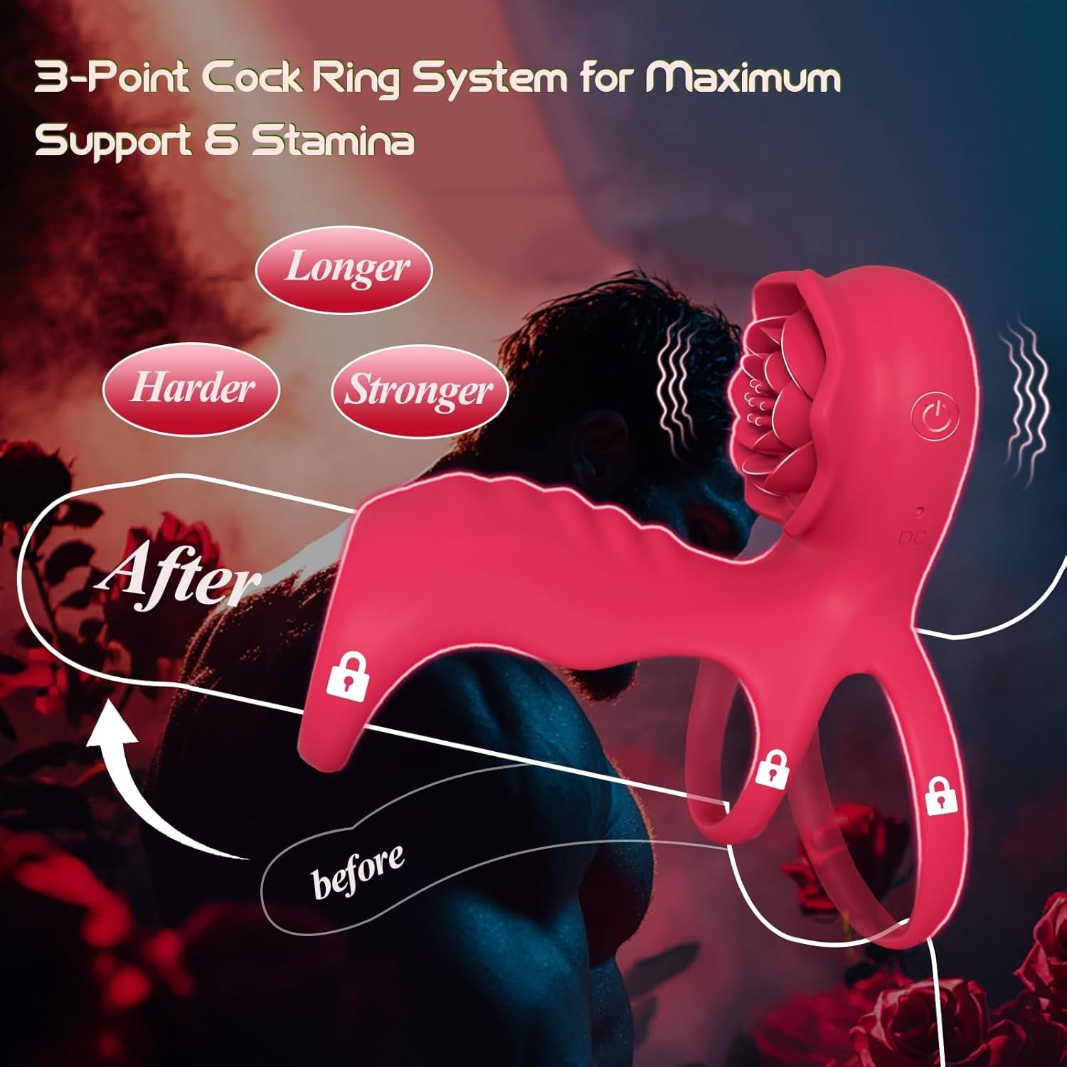 TriLock Cock Ring Extender Clit G-Spot Vibrator 9 Modes