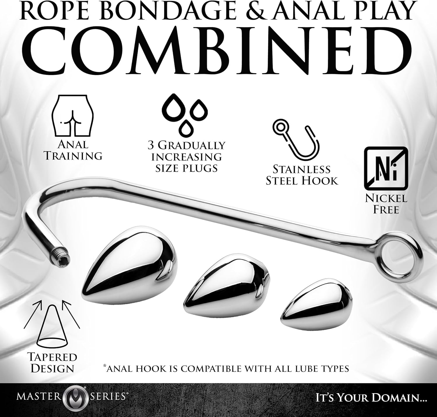 TriSteel Stainless Steel Anal Hook 3 Plug Set
